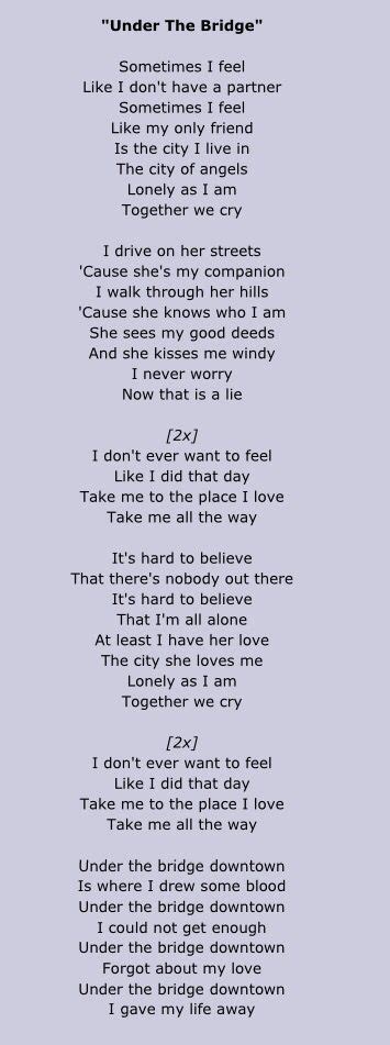 under the bridge lyrics